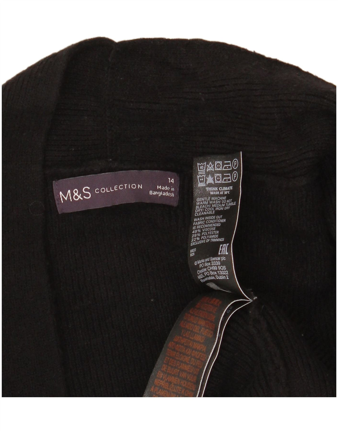 Marks & Spencer Womens Open Cardigan Sweater UK 14 Large Black Viscose