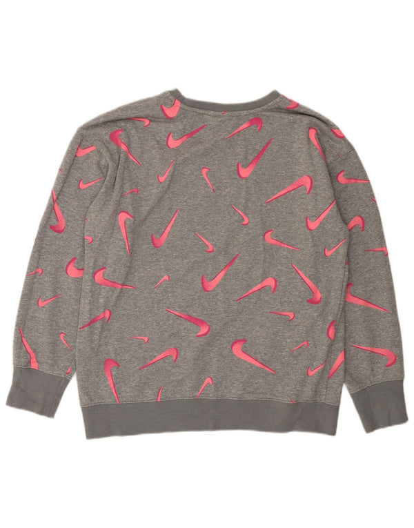 NIKE piger grafisk sweatshirt trøje 13-14 år XL Grå Geometrisk