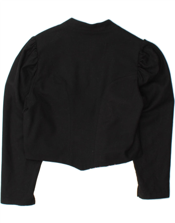 VINTAGE Womens Crop Blazer Jacket EU 42 Large Black Wool Vintage Vintage and Second-Hand Vintage from Messina Hembry 