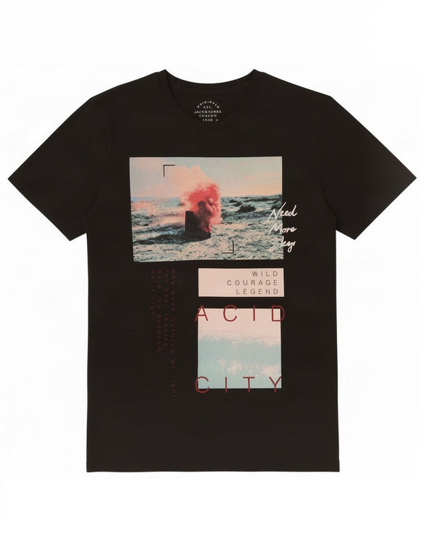 Jack & Jones Herre grafisk T-shirt Top Medium Sort Bomuld