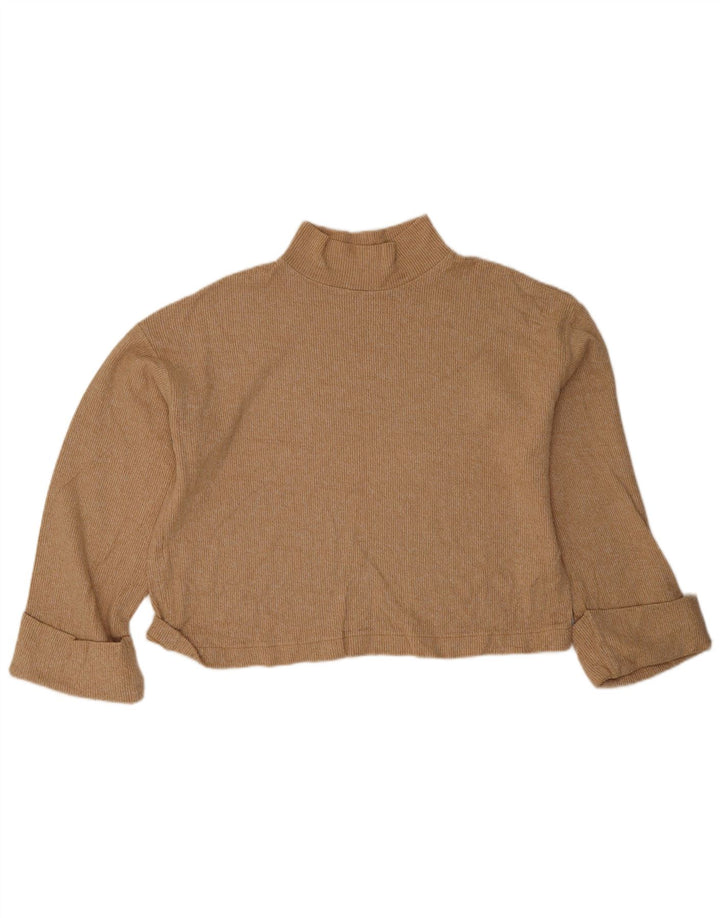Zara Womens Crop Oversized Top Langærmet UK 14 Medium Beige