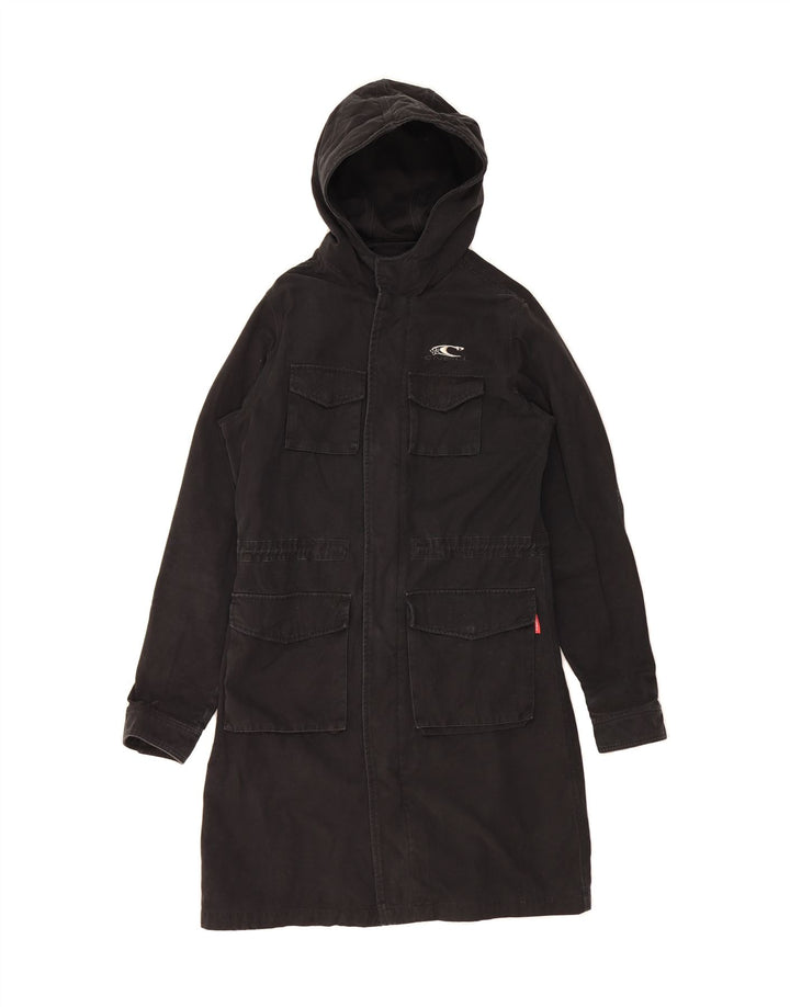 O'NEILL Mens Hooded Overcoat UK 36 Small Black Cotton Vintage O'Neill and Second-Hand O'Neill from Messina Hembry 