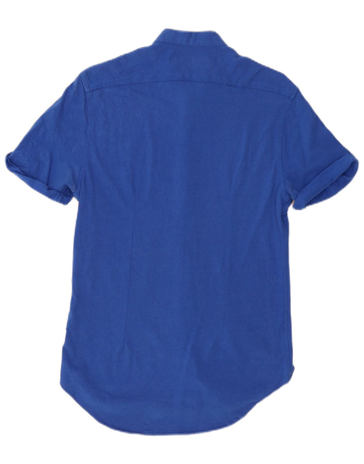 ZARA Herre Slim Fit kortærmet skjorte mellemblå bomuld