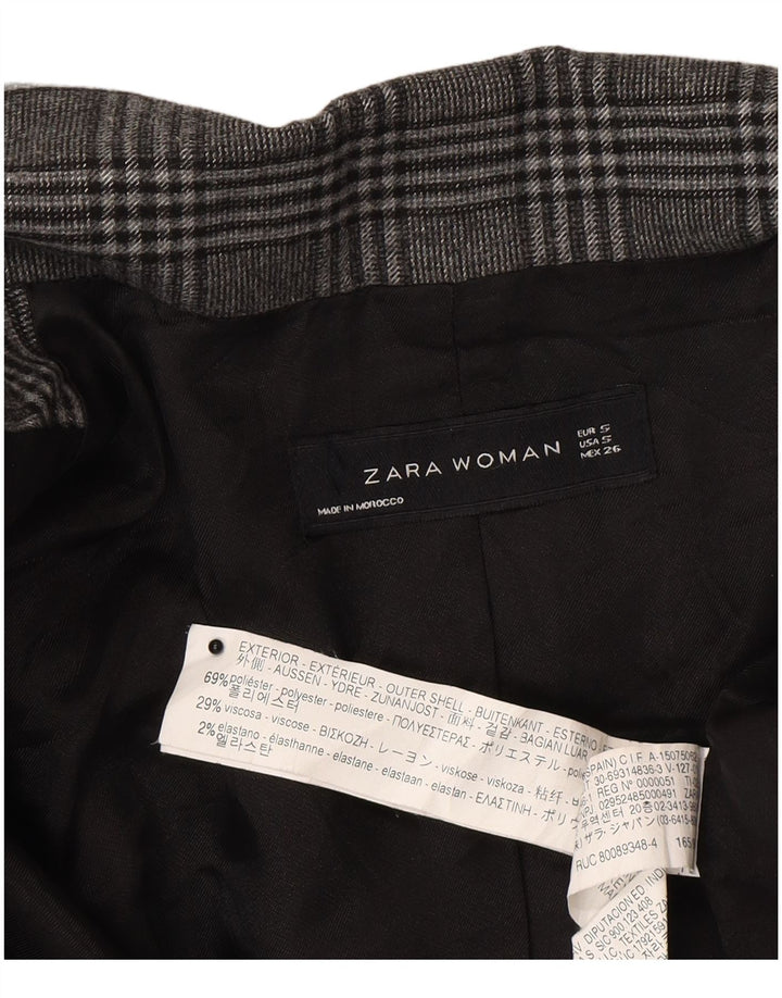Zara Dame Dobbeltradet Blazer Jacket UK 10 Small Grey Check Polyester