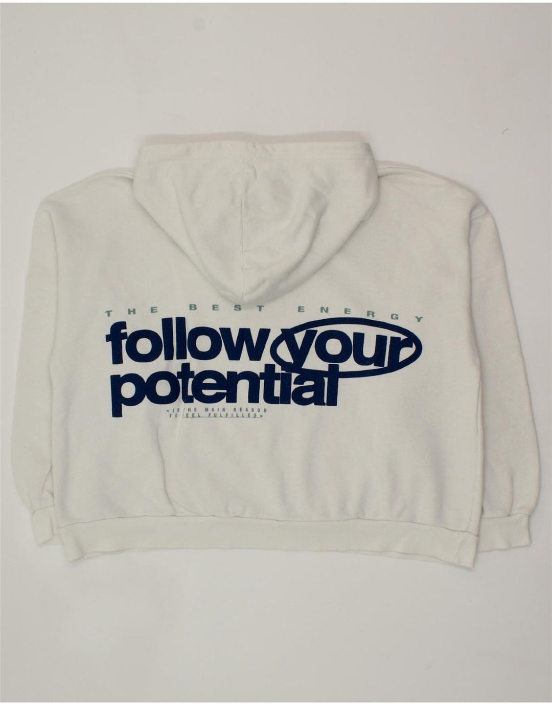 PULL & BEAR Womens Crop Oversized Graphic Hoodie Jumper UK 14 Medium White Vintage Pull & Bear and Second-Hand Pull & Bear from Messina Hembry 