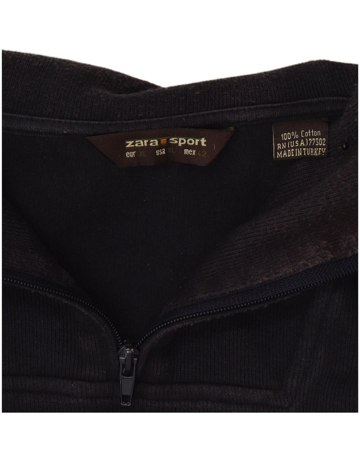 Zara Herre Zip Neck Jumper Sweater XL Navy Blue Bomuld