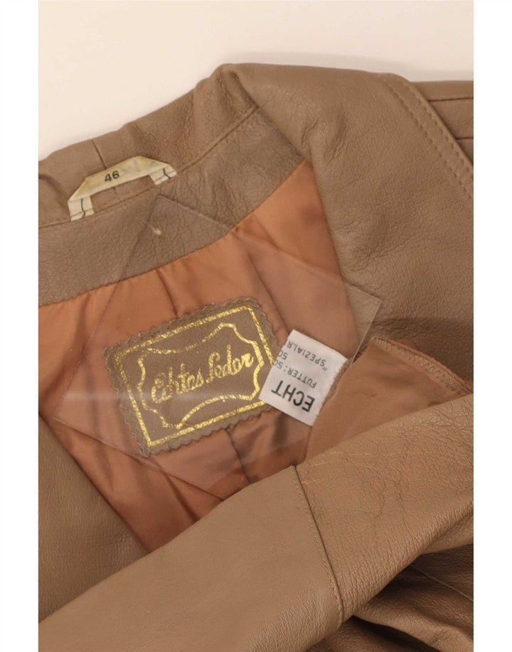 Vintage dame 3-knaps læder blazerjakke EU 46 XL Beige