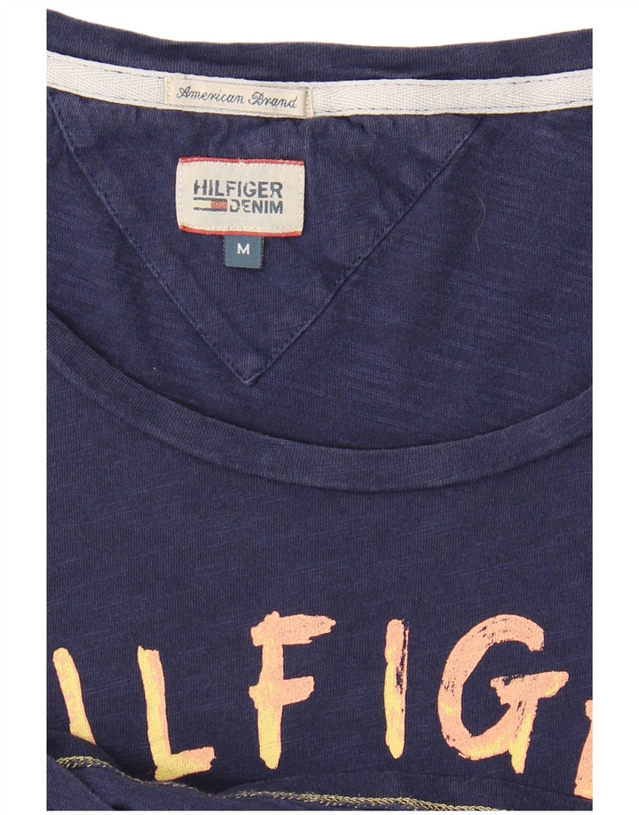 TOMMY HILFIGER Grafisk T-shirt top til kvinder UK 12 Medium Navy Blue