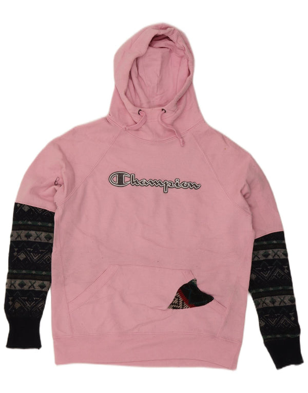 Champion Dame Grafisk Hoodie Jumper UK 10 Small Pink Colourblock
