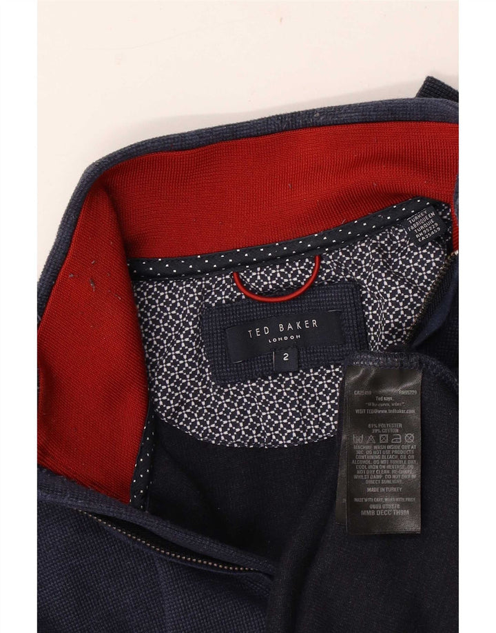 Ted Baker Herre Zip Neck Sweatshirt Jumper Størrelse 2 Small Navy Blue Polyester