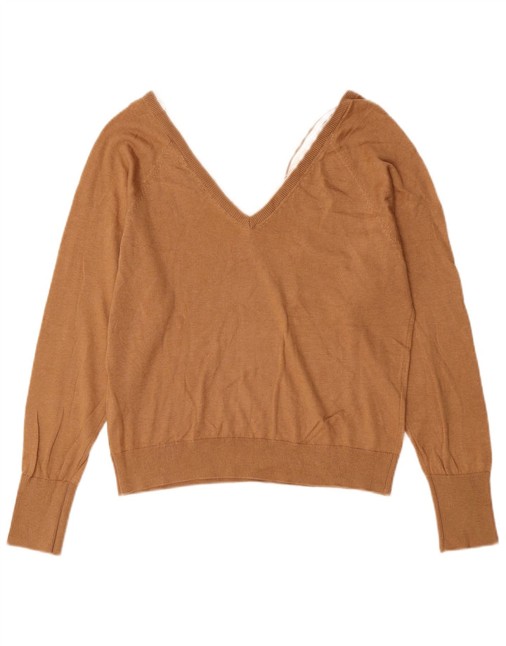 Zara Womens Crop V-hals sweater UK 12 Medium Brown Lyocell