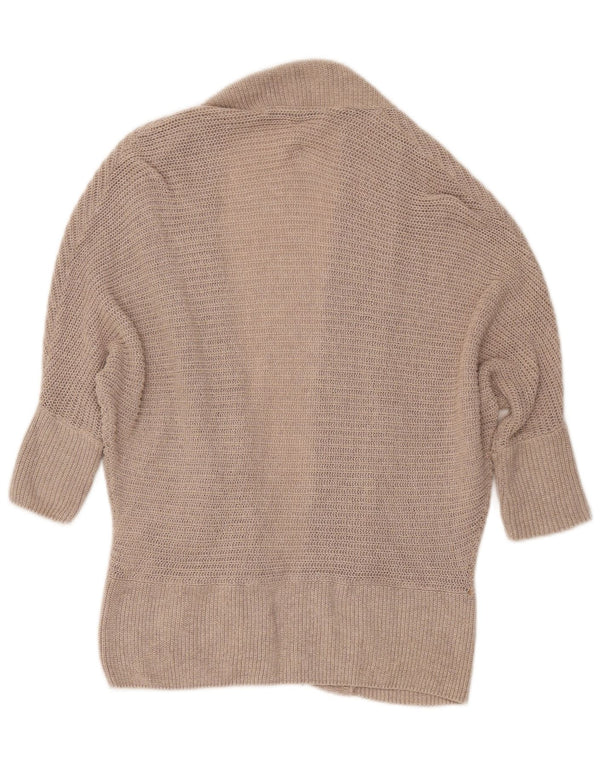 Zara Dame 3/4 ærmet åben cardigan sweater UK 10 Small Beige Bomuld