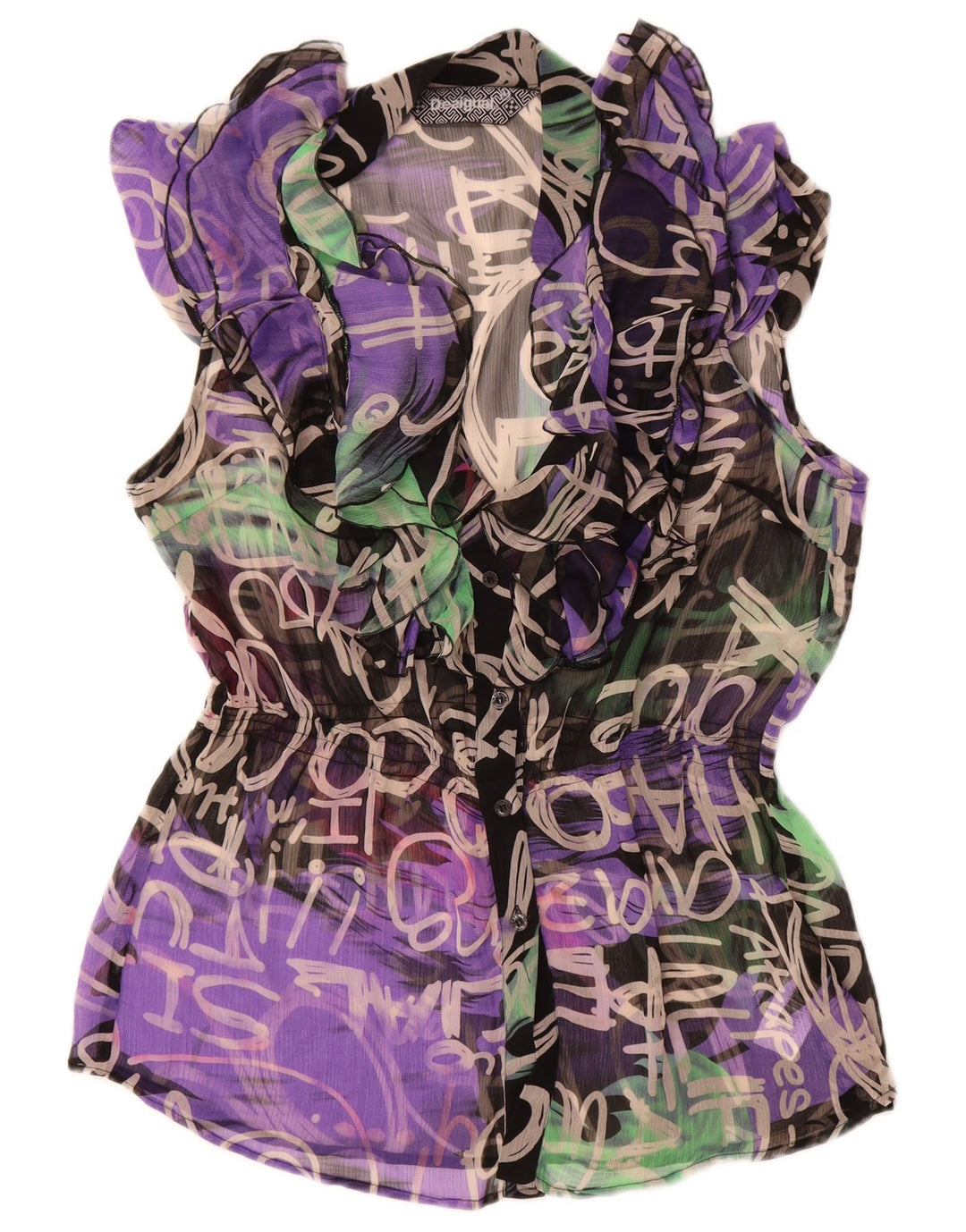 Desigual Dame grafisk skjorte bluse EU 44 XL flerfarvet polyester