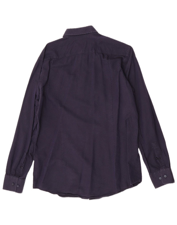 Hugo Boss Herre Slim Fit Skjorte Størrelse 41/17 Large Marineblå Geometrisk Bomuld