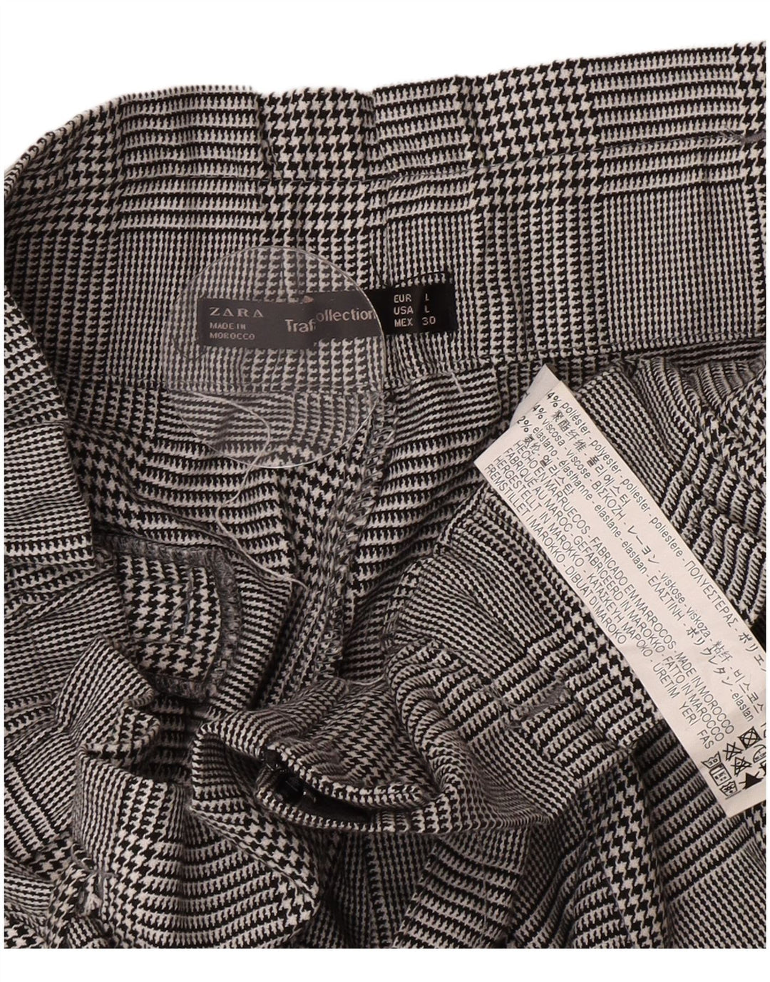 Zara højtaljede chinoshorts til kvinder, store W30 Grå Houndstooth Polyester