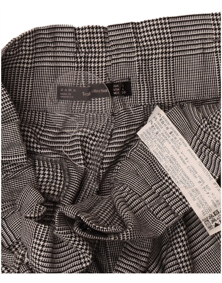 Zara højtaljede chinoshorts til kvinder, store W30 Grå Houndstooth Polyester