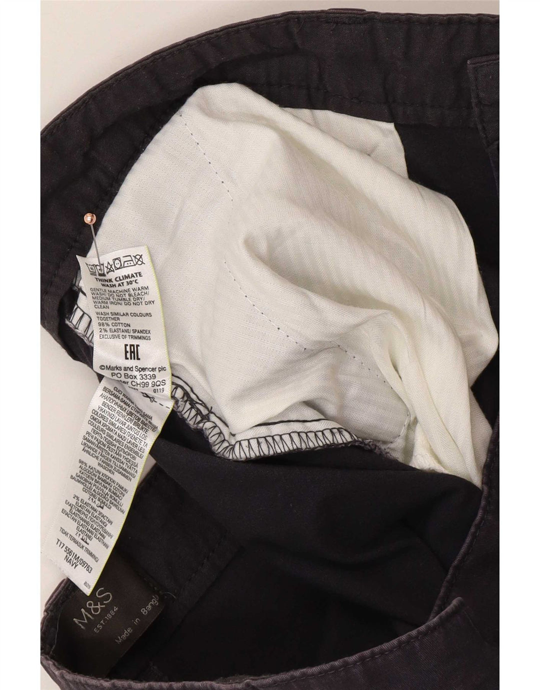 Marks & Spencer Herre Chino Shorts W36 Large Navy Blue Bomuld