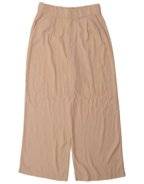 Zara kvinders højtaljede chinobukser med brede ben XL W32 L32 Beige Lyocell