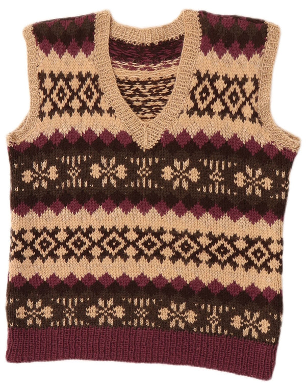 Vintage Dame Crop Vest Tank Top UK 12 Medium Beige Fair Isle