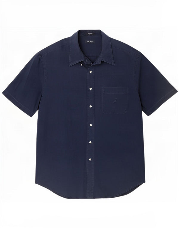 Nautica Mens Short Sleeve Shirt XL Navy Blue Cotton