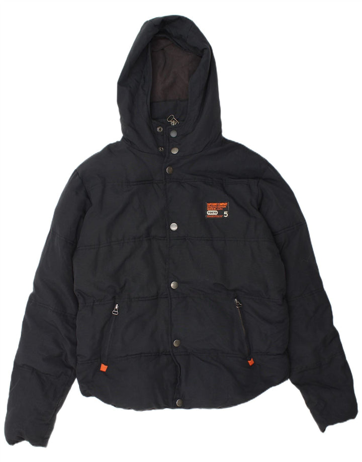 Superdry Herre hættepolstret jakke UK 40 Stor marineblå nylon