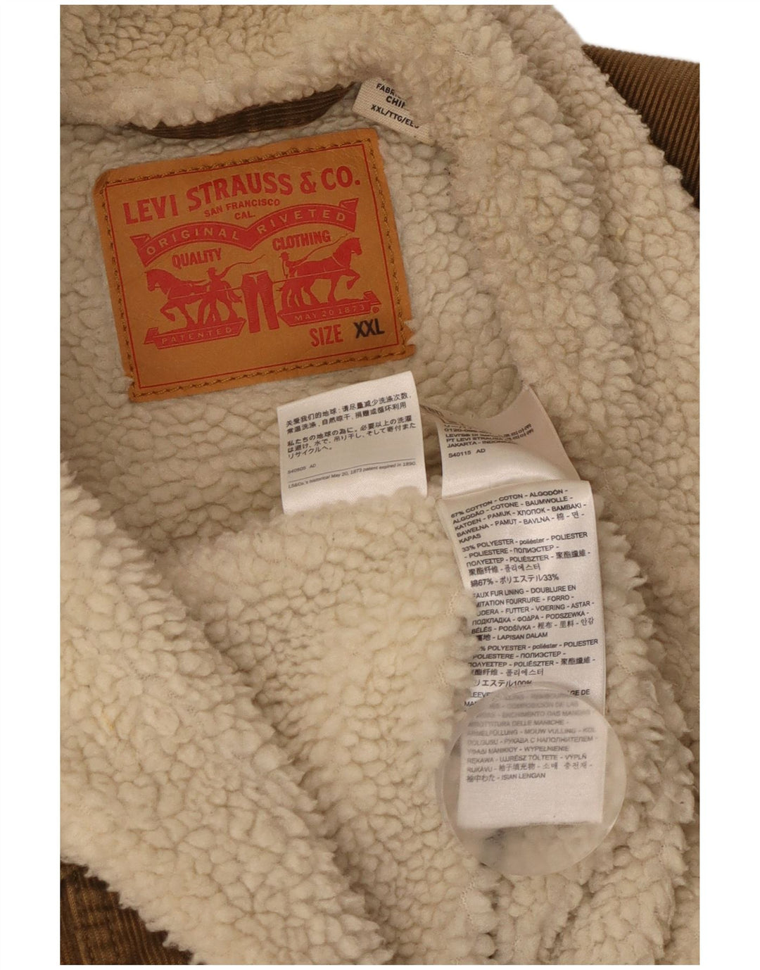 LEVI'S Herre Sherpa Corduroy-jakke UK 44 2XL Beige Bomuld