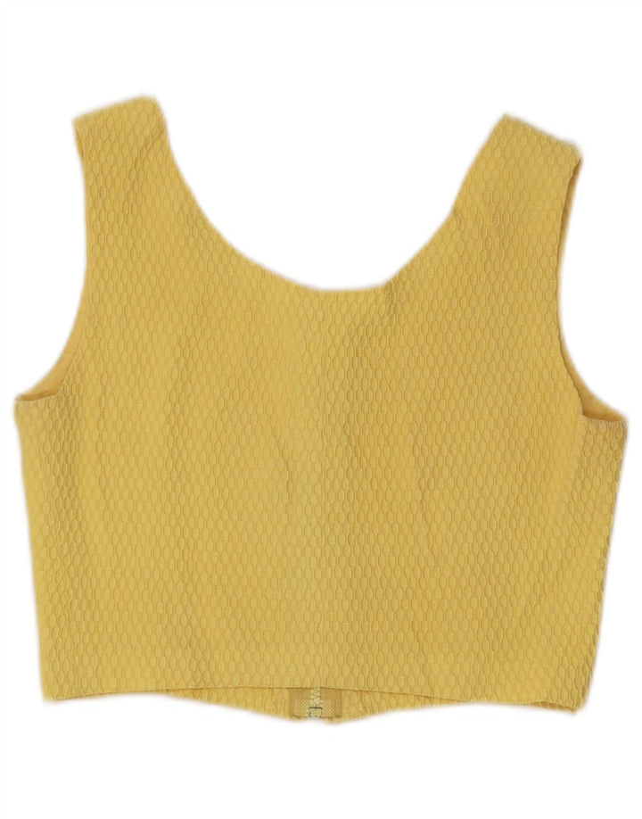 VINTAGE Dame Ærmeløs Crop Top UK 10 Lille Gul