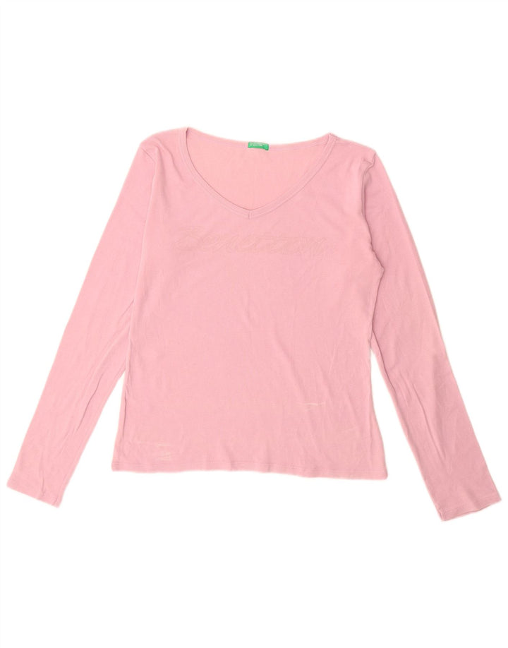 Benetton Dame Grafisk Top Langærmet UK 12 Medium Pink