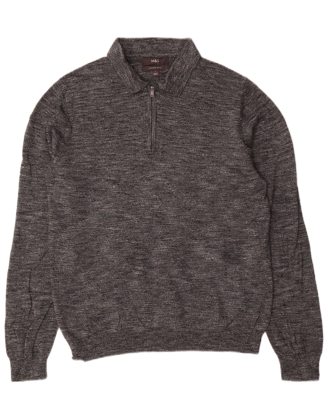 Marks & Spencer Herre polo-hals sweater lille grå flækket bomuld