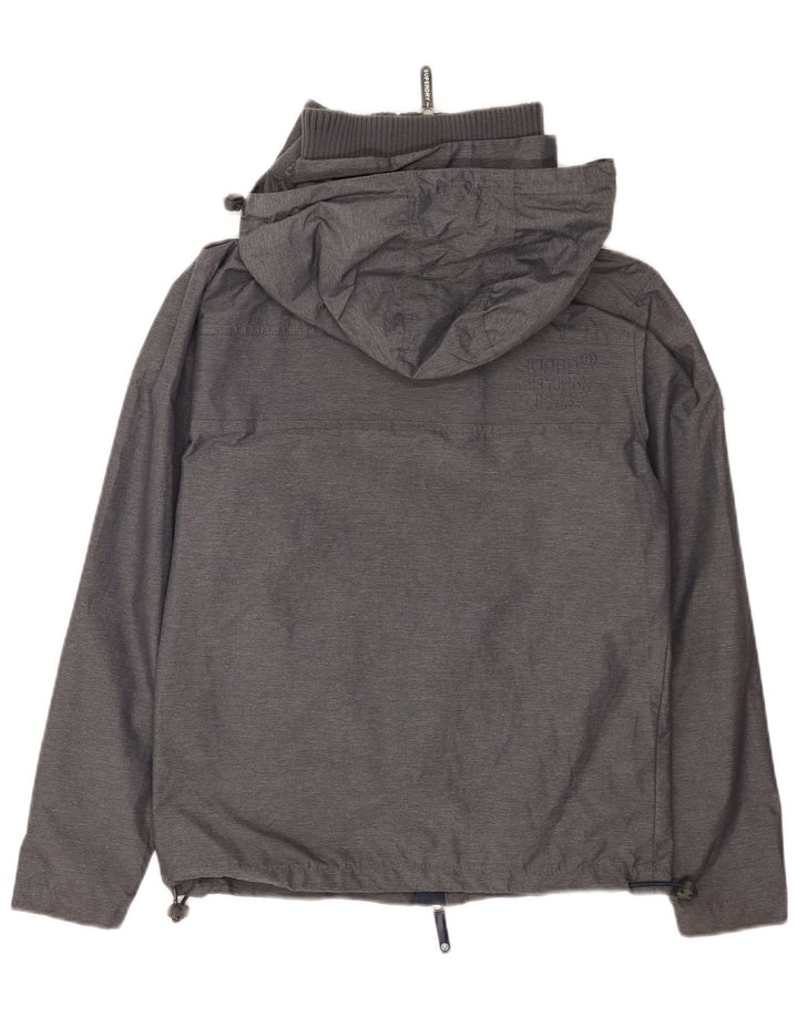 Superdry Regnjakke med hætte til mænd UK 36 Lille grå nylon