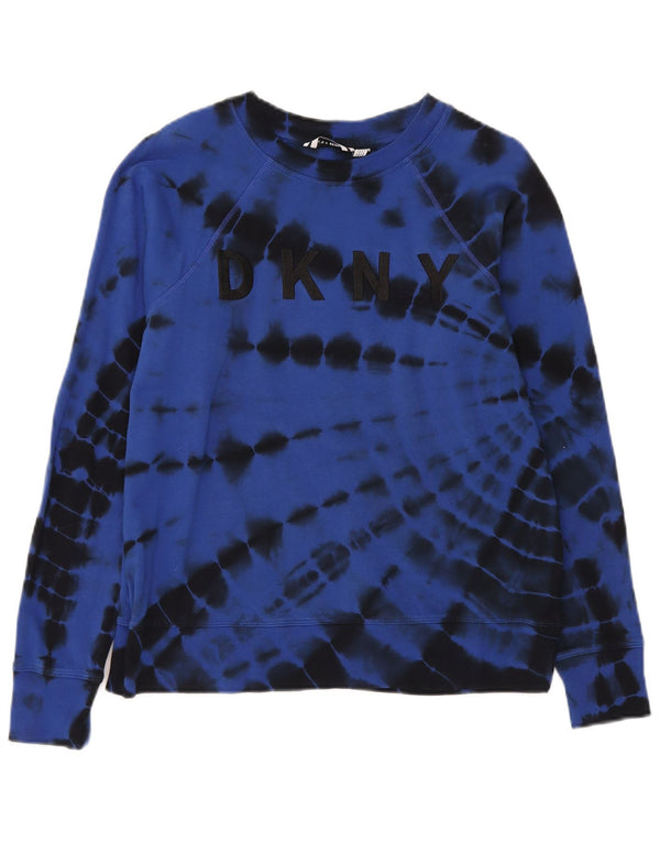 Dkny Womens Oversized Sweatshirt Jumper UK 6 XS Blue Tie Dye Bomuld