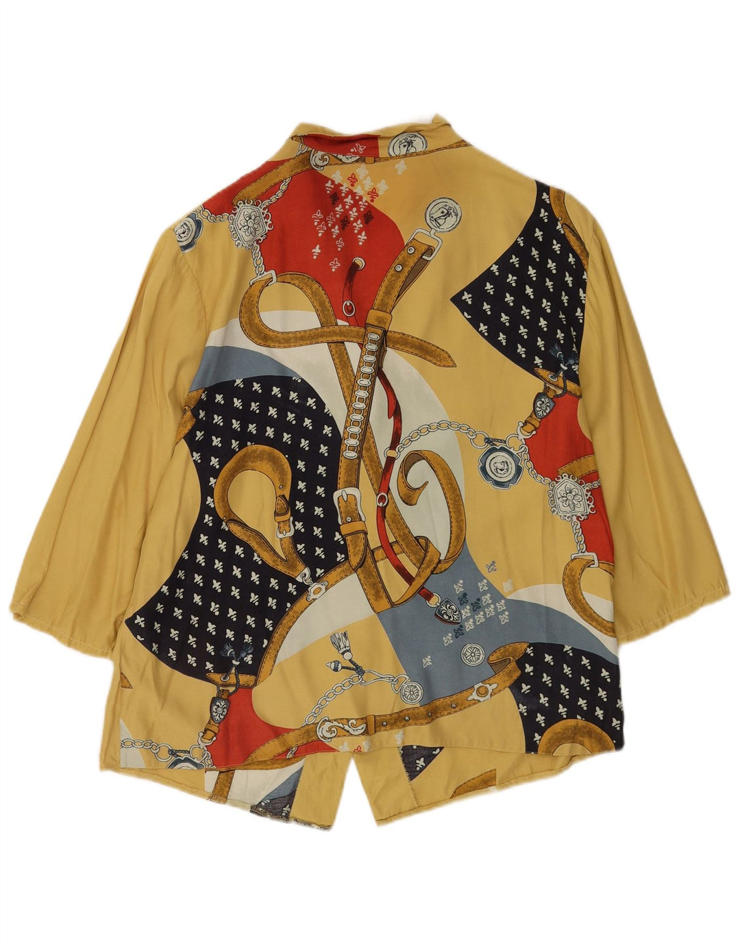 Vintage kvinders abstrakt mønster 3/4-ærmet skjortebluse UK 14 Large Yellow