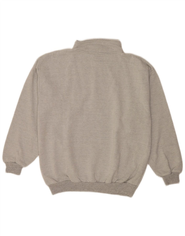 Vintage Herre Button Neck Sweatshirt Jumper XL Grå Bomuld Retro