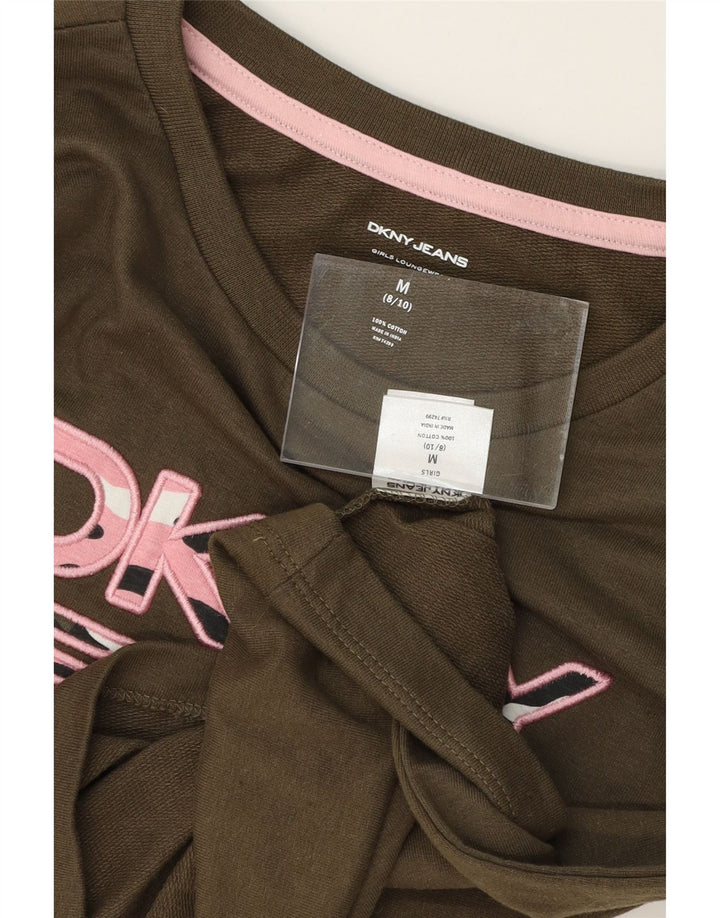 DKNY Girls Graphic Top Long Sleeve 8-9 Years Medium  Khaki Cotton Vintage Dkny and Second-Hand Dkny from Messina Hembry 