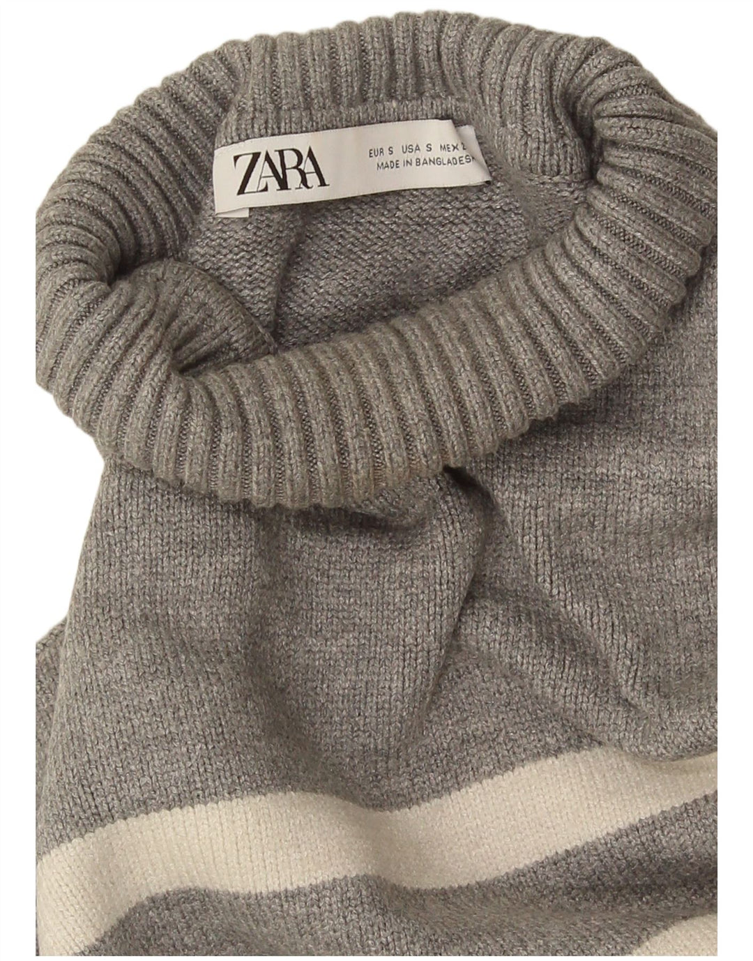 Zara Dame Oversized Roll Neck Jumper Sweater UK 10 Small Grå Stribet