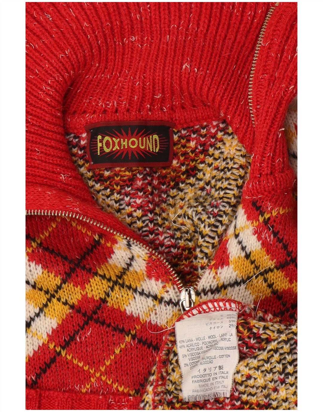 Foxhound Herre Zip Neck Jumper Sweater XL Rød Argyle/Diamond Wool