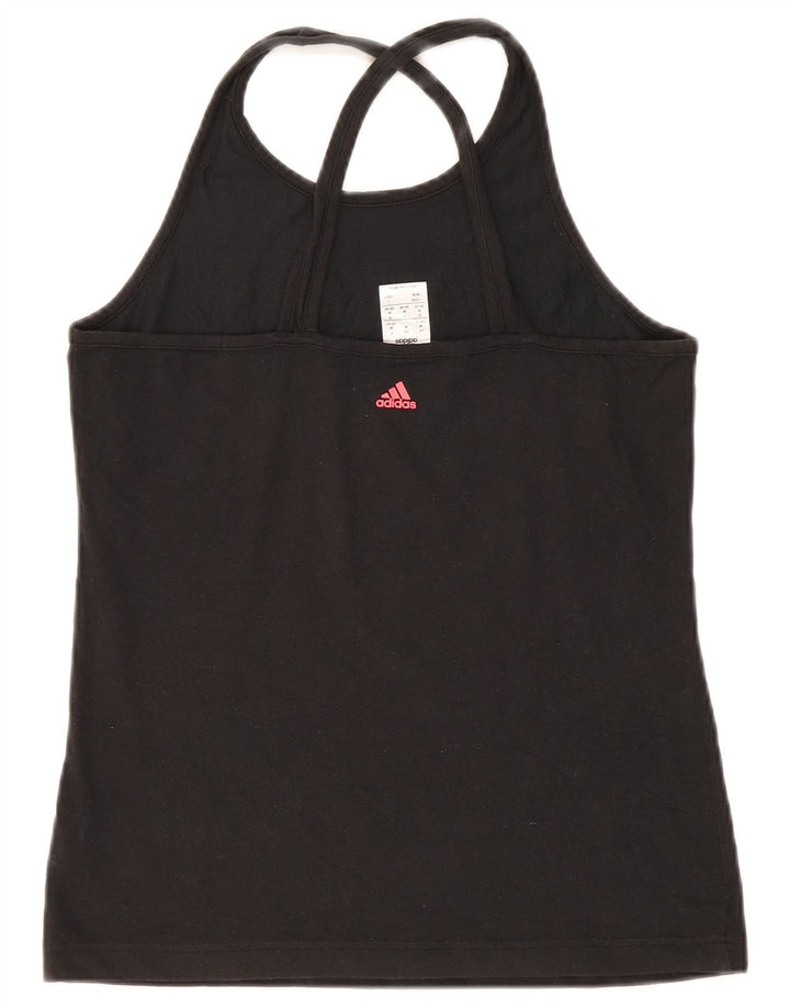 ADIDAS Womens Graphic Vest Top UK 12/14 Medium Black Cotton