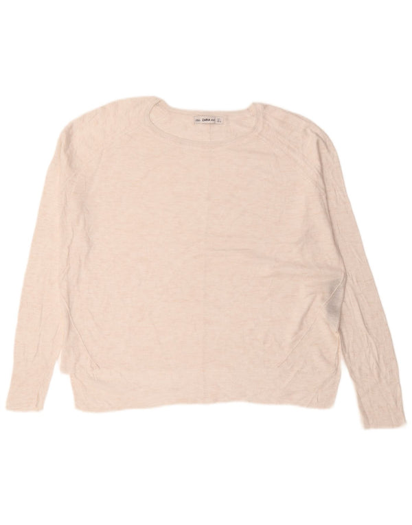 Zara Dame Oversized Crew Neck Jumper Sweater UK 16 Large White Viscose
