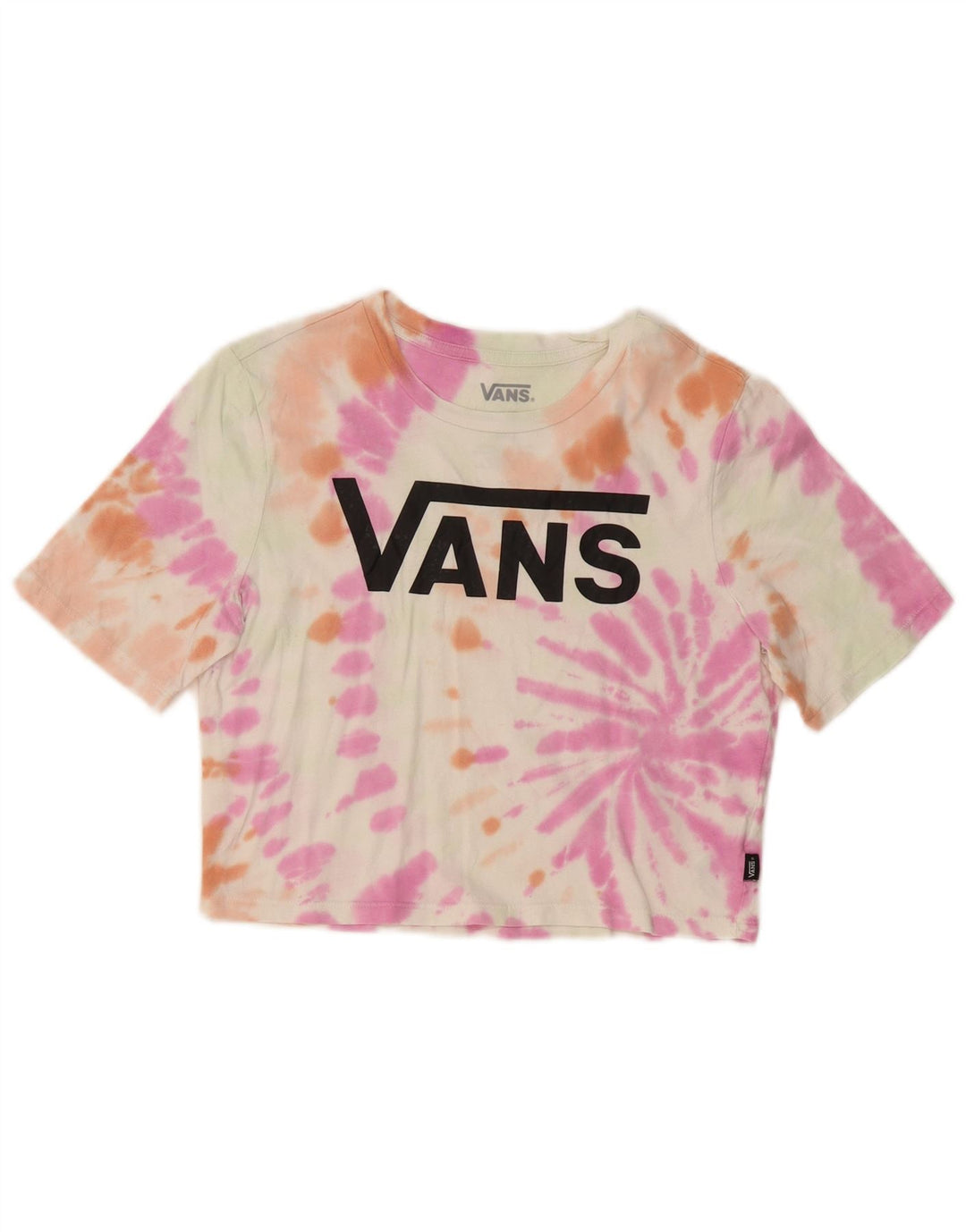 VANS Dame Crop Grafisk T-Shirt Top UK 8 Small Multicolor Tie Dye