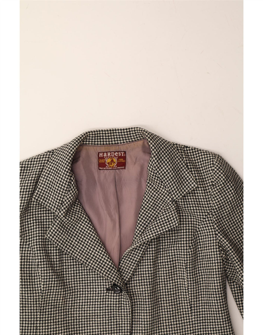 VINTAGE Womens 2 Button Blazer Jacket UK 14 Large Grey Houndstooth Vintage Vintage and Second-Hand Vintage from Messina Hembry 