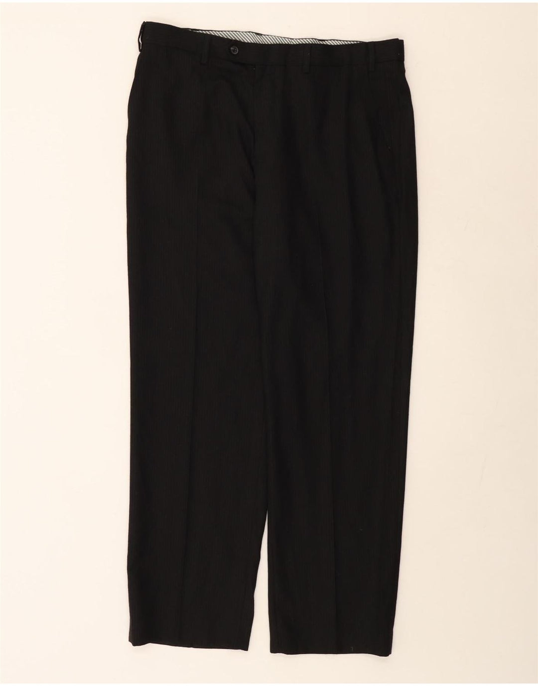 Marks & Spencer Herre lige jakkesætsbukser W36 L31 Sort nålestribet uld