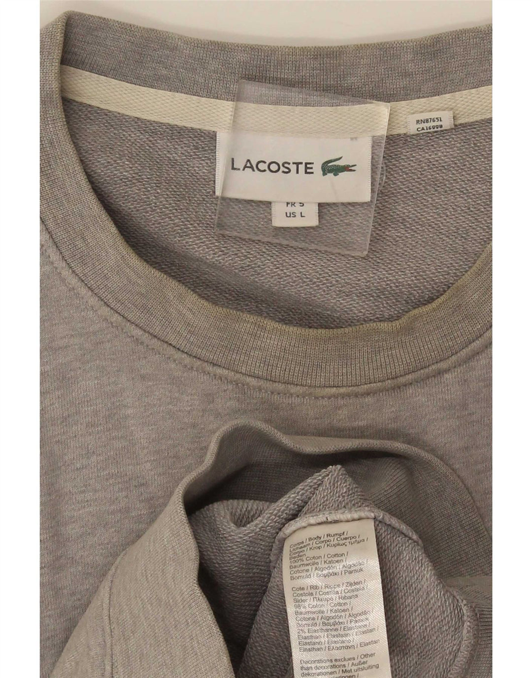 Lacoste Herre Grafisk Sweatshirt Jumper Størrelse 5 Stor Grå Bomuld