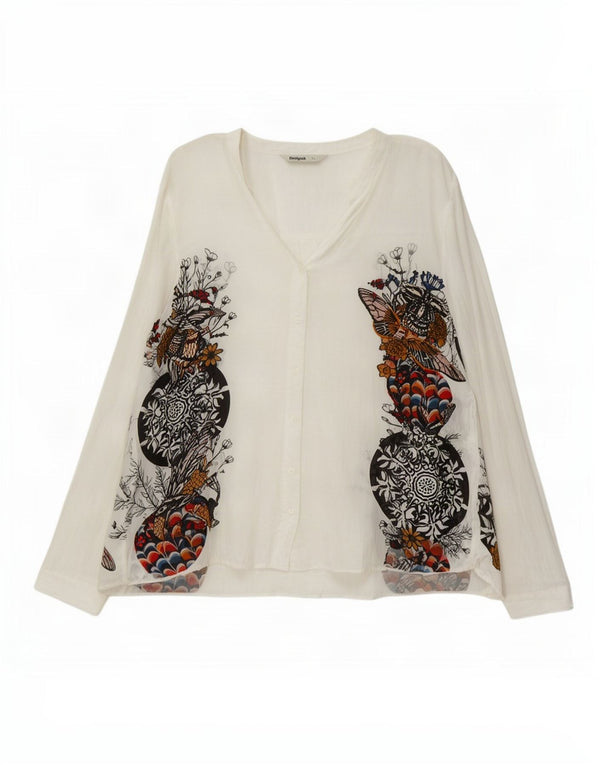 Desigual kvinders grafisk skjortebluse UK 18 XL Hvid blomsterviscose