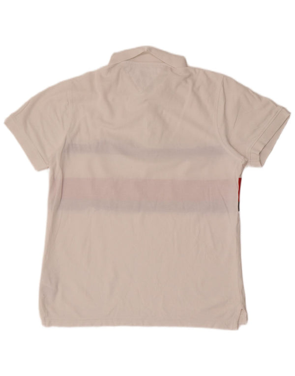 Tommy Hilfiger Mens Slim Fit Polo Shirt Large White Colourblock Cotton