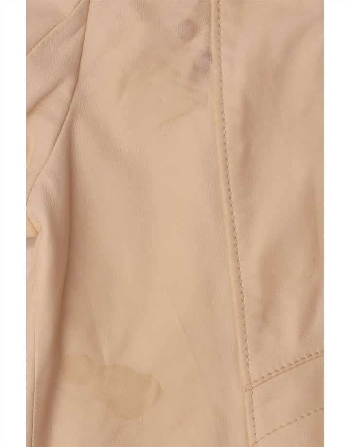 Iceberg Dame Læder Biker Jacket UK 14 Medium Off White Læder