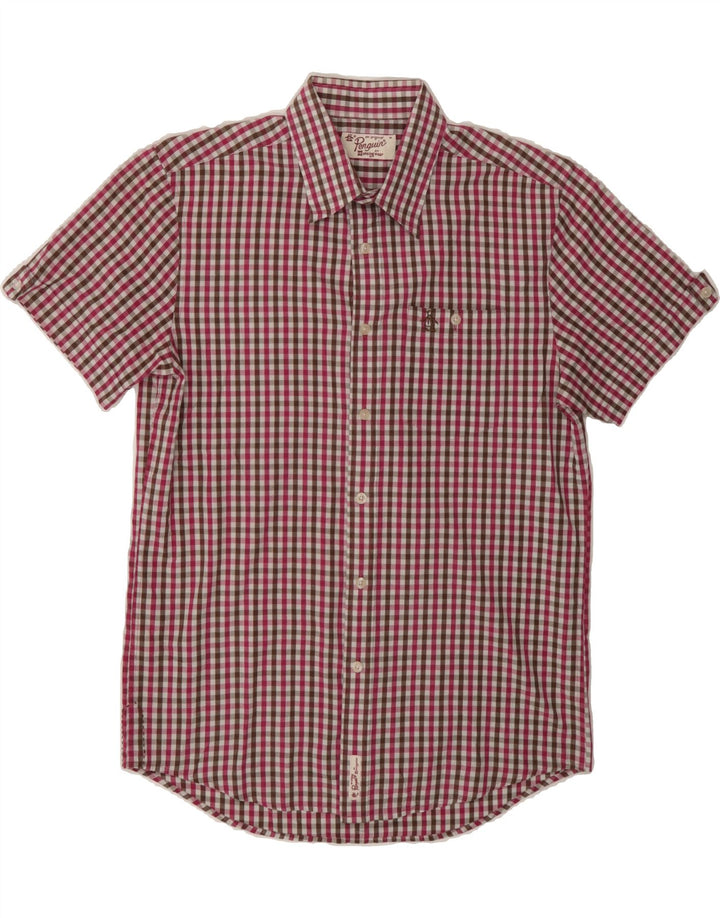 PENGUIN Mens Shirt Medium Pink Check Cotton Vintage Penguin and Second-Hand Penguin from Messina Hembry 