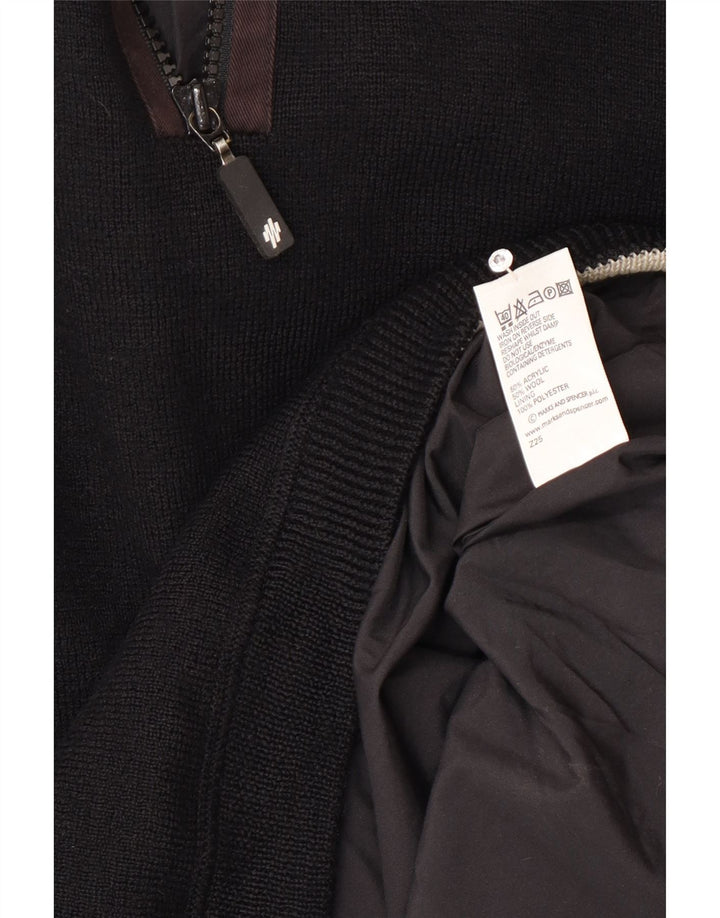 Marks & Spencer Herre Zip Neck Jumper Sweater Medium Sort Akryl