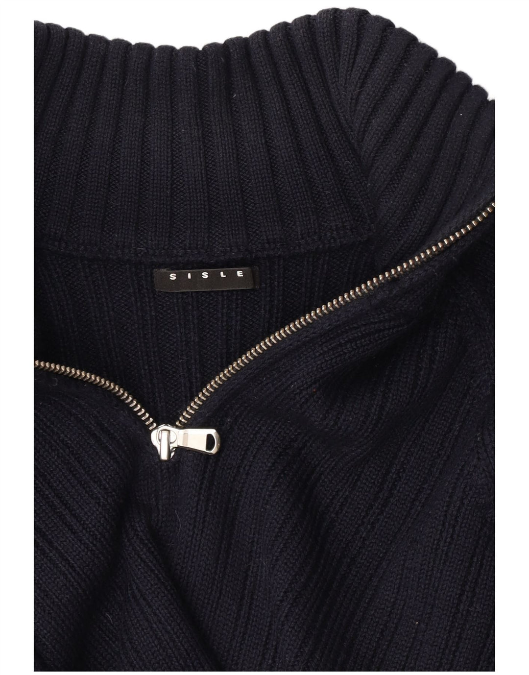 Sisley Herre Zip Neck Jumper Sweater Large Navy Blue