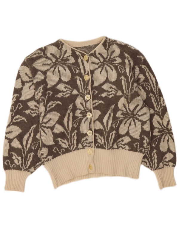 Vintage Kvinders Crop Cardigan Sweater UK 16 Large Beige Floral