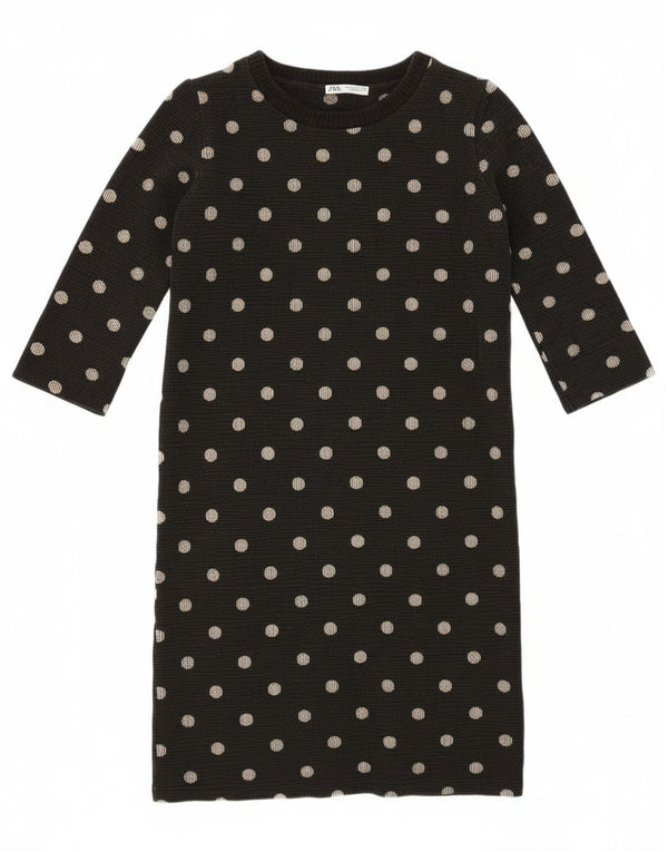 Zara Dame 3/4 ærmet Jumper Dress UK 10 Small Black Polka Dot